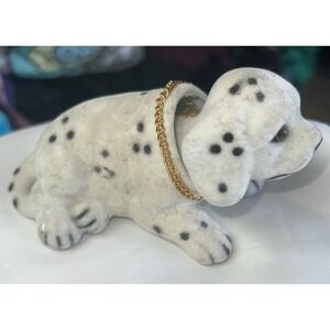 Dalmatian Dog Figurine Flocked Bobble Head Nodder 3x6x3.5" Chain Collar Vintage